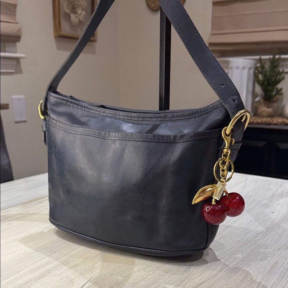 Coach Dark Navy Blue Leather Shoulder Bag with Cherry Charm- 4143- EUC